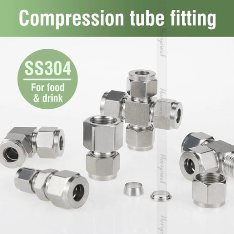 Horiznext straight compression fitting, 304 stainless steel, 3/8 in OD tube to 3/8 in NPT female, set of 2