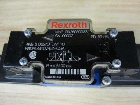 Solenoid Actuated Direct Operated Directional Spool Valve 4WE6D62OFEW110N9DALB10V62CSA PN R978030933 close-up details view