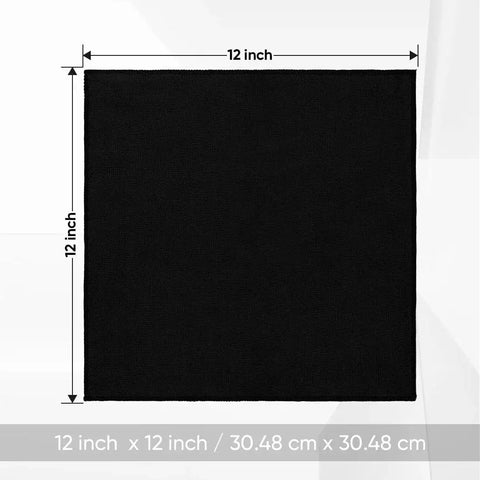 Black Microfiber Washcloths 24 Pack 12x12 Inches For Makeup Removal And Spa, single washcloth dimensions.