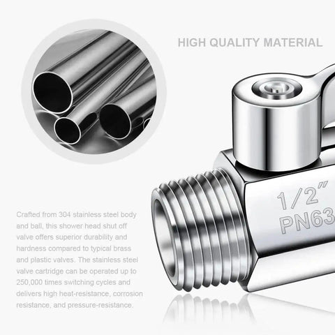 Close-up of 304 Stainless Steel Mini Ball Valve for Shower Head Shut Off with Half Inch Female to Male NPT Threads