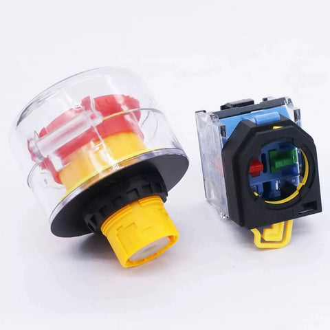 Emergency Stop Push Button Switch 22mm Panel Mount Red Mushroom Latching Action With 1NO 1NC Contacts 10A 440V AC Protective Cover