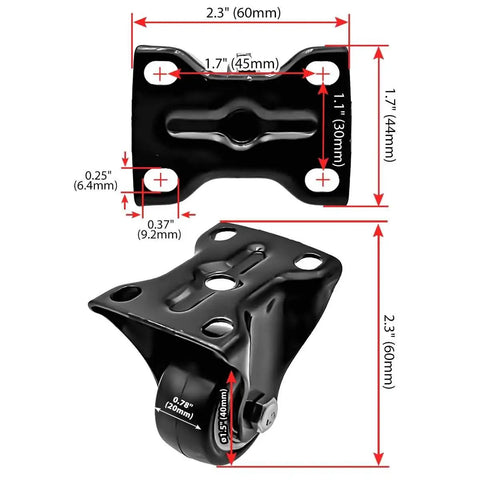 Eight Pack 1.5 Inch Caster Wheels Rigid Fixed Non Swivel All Black Polyurethane Heavy Duty Non Marking Silent 75 Lb Capacity Per Wheel