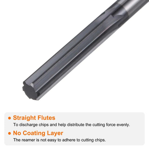 Close-up of Carbide Chucking Reamer HARFINGTON Pro Grade 0.25 Inch Diameter Straight Flute, uncoated solid carbide tool.