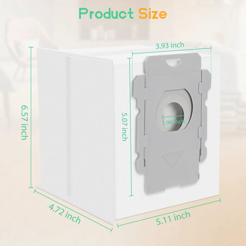 Roomba vacuum bags: 20-pack high-capacity replacement bags; white bag with grey mounting clip; 6.57 x 4.72 x 5.11 in