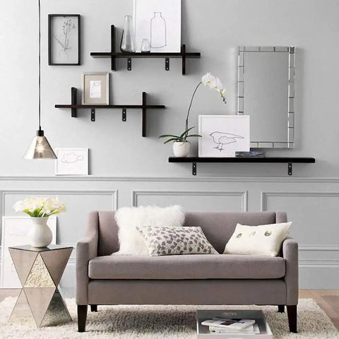 Heavy Duty Black Steel L Shelf Brackets Set 8 Pieces 5x3 Inch Decorative Angle Braces for Wall Shelves in living room
