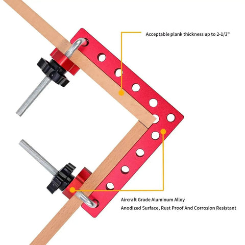 Right Angle Corner Clamps Set, 4 Pack 5.5 x 5.5 Inches Aluminum Alloy, CNC Precision Cut, Anodized Red Finish, 90 Degree Woodworking Clamps For Picture Frames, Cabinets, And Drawers, Includes Metric And Imperial Measurements