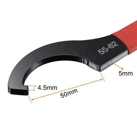 C Hook Spanner Wrench Collet Chuck For 55 To 62mm Round Nut With Red Non Slip Handle Heavy Duty Carbon Steel Black Oxidized Finish