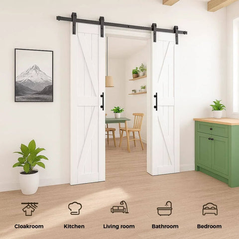 Double MDF Barn Door Panel Set With Waterproof PVC Surface 18 Inch By 84 Inch Slab Solid Sliding Door For Interior Rooms