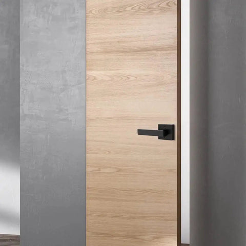 Matte black Beefy Heavy Duty Half Dummy Lever on a wooden interior door for closets and pantries, left or right handed, non locking