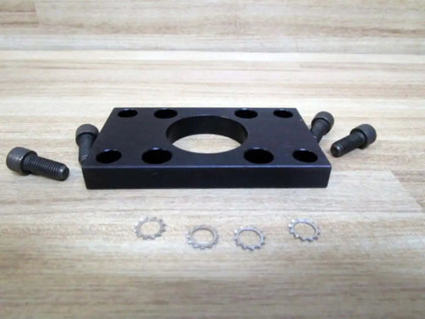 Flange Mount Kit P057339K0001 with eight hole mounts for 1/4-20 thread, precision mechanical accessory, side view with bolts
