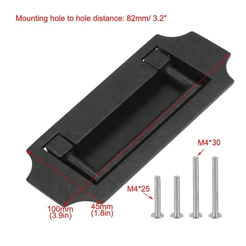 Hidden Ring Pull Drawer Handle Set 2 Pcs Zinc Alloy Flush Mount Cabinet Handles With 82mm Hole Spacing 100x45mm Black