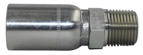 Ten Pack L-MP-04-04 One Quarter Inch ID Hydraulic Hose End Fittings With One Quarter Inch NPT Male Crimp Connection, side view