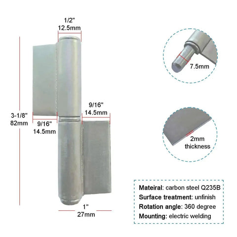 10 Pack Weldable Lift-Off Hinges 3-1/8 In By 1 In Flag Hinge Detachable Door Hinges Built Tough Heavy Duty Steel Weld On For Trailer Ramp Gate Door And Window Use 2mm Thick