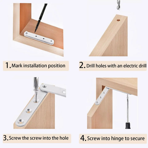 Installation steps of 4 Piece Stainless Steel 360 Degree Concealed Door Hinges Set for Cabinets Drawers and Windows