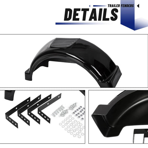 Trailer Fenders With Built In Skirt And Steps 2 Pack Fits Single Axle Trailers With 13 Inch Wheels Plastic Black Fenders