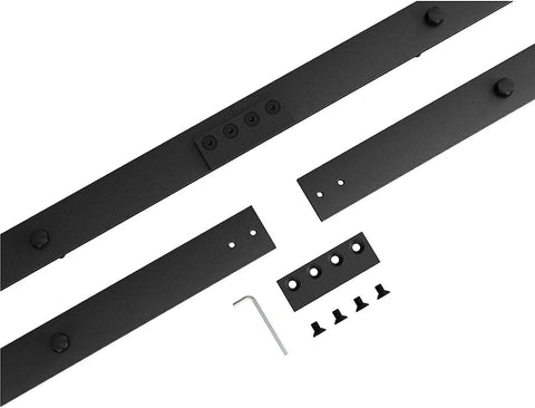 Hard Wearing Sliding Barn Door Track Hardware Kit For Tight Spaces Black Powder Coated 6mm Carbon Steel With Ultra Quiet Rollers And Bypass Option.