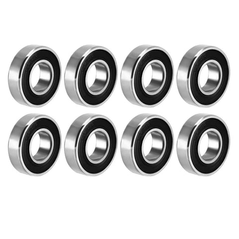 Eight uxcell deep groove ball bearings, 10x22x6 mm, double sealed carbon steel, Amazon brand.