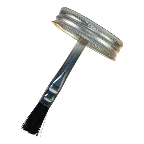 Brake grease brush-top applicator with a metal screw-on cap and black nylon bristles