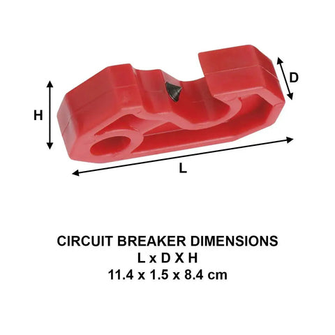 Universal Miniature Circuit Breaker Lockout Device For OSHA Compliant Lockout Tagout Programs shown with dimensions