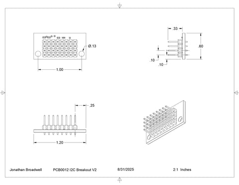 Technical drawing of 8x4 I2C Bus Breakout Boards with LED and Pull Up Resistors, 4 Pack Jumpers Ready, no active electronics.