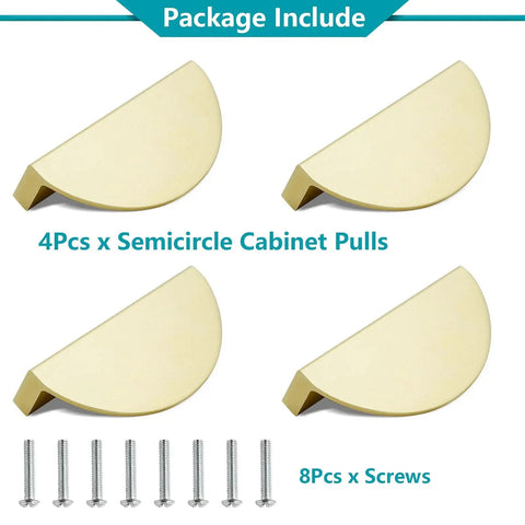 Brushed Brass Half Moon Cabinet Pulls 4 Pack Semicircle Drawer Handles With Screws 3.07 Inch Overall Length And 2.51 Inch Center To Center