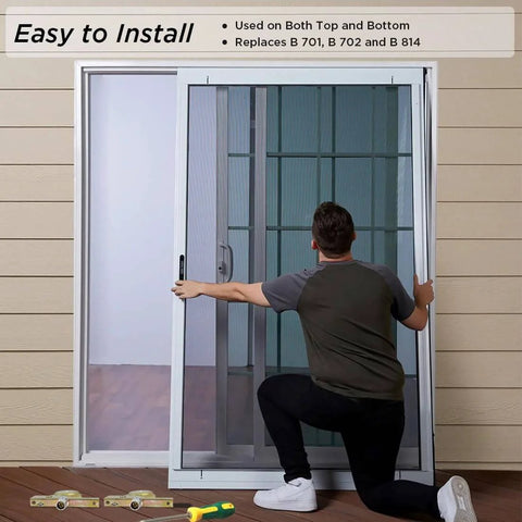 Person installing sliding screen door with Four Pack Sliding Screen Door Wheel Replacements For B701 B702 And B814.