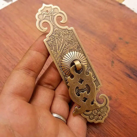 Two Pack Vintage Style Brass Pull Handles With Embossed Pattern For Bookcase Wardrobe Drawer And Double Doors, Antique Bronze Finish