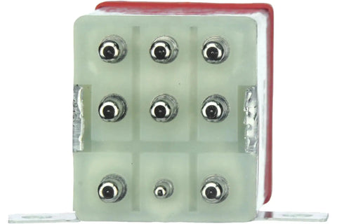 Overload Protection Relay 9 Pin Late Style White And Brown Auto Part For Vehicle Electrical System, rear view showing 9 pins