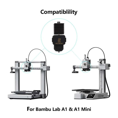 Compatibility of Hotend Upgrade Kit For A1 Mini And A1 3D Printers with detachable nozzle and heating block.