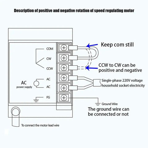 Wiring diagram for Beefy Torque 110V 6W Electric Single Phase Gear Motor with variable speed controller connections.