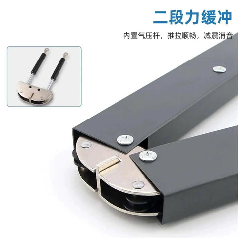 Close-up of Hidden Desktop Folding Connector Accessories Set with hydraulic rod hinges, for fold up dining tables and bar cabinets.