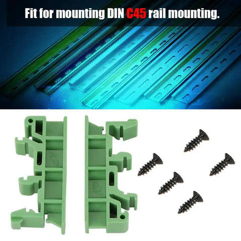 Ten Pack DIN Rail PCB Mounting Brackets For 35mm C45 Rails Green Clips With Screws