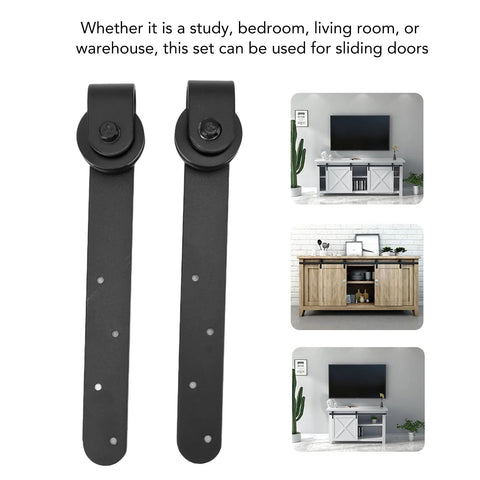 Rustic Barn Door Hardware Kit For Sliding Wooden Doors showing metal roller and installed examples in rooms