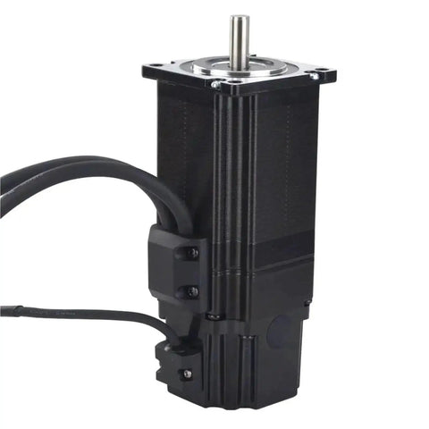 Closed-loop stepper servo motor with encoder and electromagnetic brake, black housing, top shaft