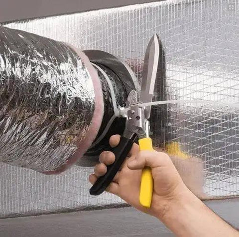 FDC3 Flex Duct Tool Beast Of A Multi Purpose Cutter With Built In Wire Cutter And Double Edged Knife Blade in use on duct