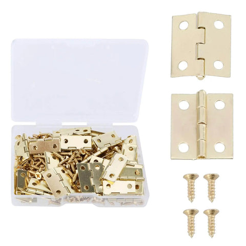 Gold Small Hinges Set With Screws For Crafting And Decorative Boxes Metal Hinges 50 Pieces Plus 200 Screws Durable Golden Yellow Finish