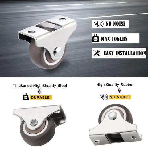 4 Pcs Mini Rigid Caster Wheels 1 Inch Low Profile Rubber Rolling Wheels With Steel Top Plate Non Swivel For Furniture