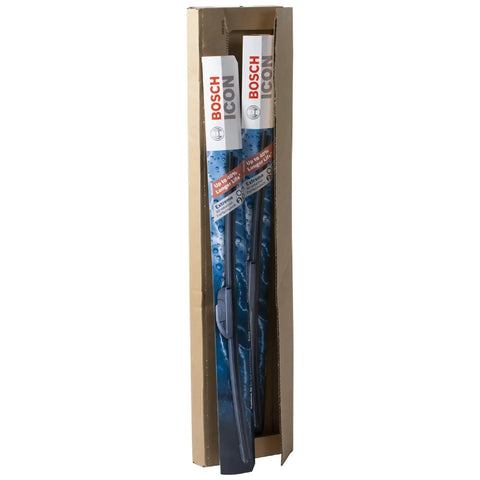 Boxed Icon Beam Wiper Blades Pair For Driver And Passenger Side 22A 22B, showing packaging and blade length details.