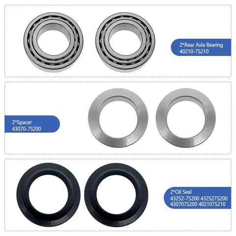 Rear Axle Bearing Oil Seal Kit Fits Nissan Titan 2004-2007, Frontier 2005-2017, Xterra 2006-2015, Kit includes bearings, spacers, seals.