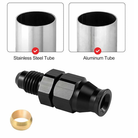 FortiyParts 2-pack 6AN to 3/8 hardline adapters, black aluminum, ORB male to 3/8 in compression.