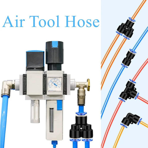 Pneumatic tubing kit with 1/4 in OD clear PU air hose and regulator valve assembly for air tools