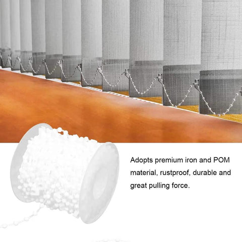 Vertical Bead Cord For Blinds And Curtains, Smooth Beaded Chain For Roller Blind Fittings, shown with vertical blinds