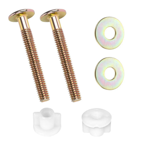 Universal Toilet Seat Screws Replacement Kit With Premium Steel Bolts, Metal Washers And Plastic Nuts, Easy Tightening Toilet Lid Screws For A Secure Fit StLiSuYmx 2 Pack Set with steel bolts, washers, and nuts displayed