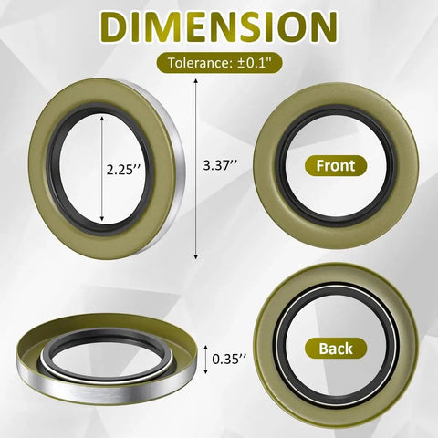 Dimensions and front-back view of Double Lip Grease Seal For 5200 7000 Lb EZLube Trailer Axles And D42 Spindle Fugedox 22333TB