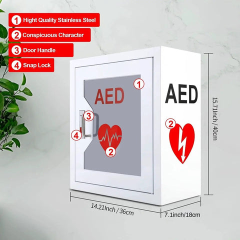 Universal Wall Mounted AED Cabinet Fits All Brand Defibrillators With Clear Window And Red AED Label Easy Install Durable Steel Housing