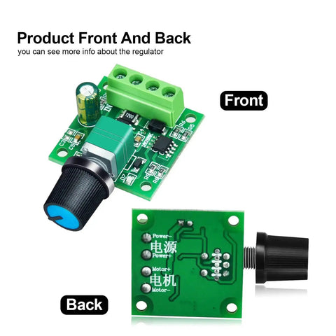 Low Voltage PWM DC Motor Speed Controller 1.8V To 12V 2A 24W Adjustable Driver Switch front and back view