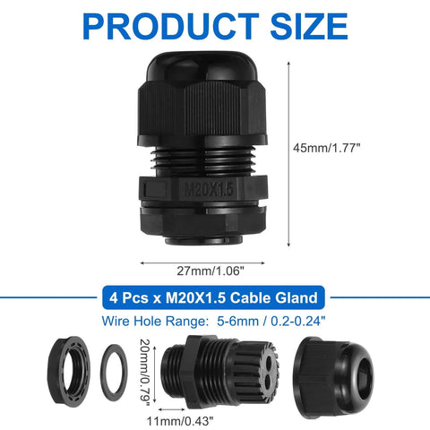 4 Pack M20 Cable Gland Waterproof Nylon Joint With 5 To 6mm 2 Wire Holes For Easy Cable Fixing And Wiring Gland Replacement