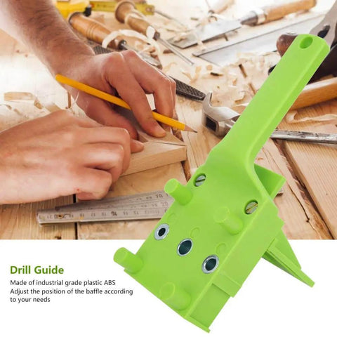 Woodworking Doweling Jig Kit For Precise 6mm 8mm And 10mm Holes 8 Piece Drill Guide Set in use on wooden board