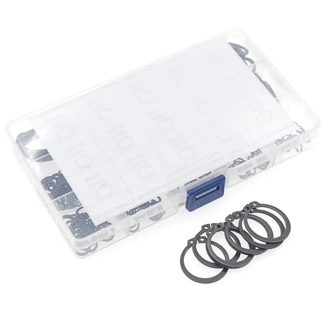 290 Piece C Clips External Retaining Ring Assortment Kit Heavy Duty Black Alloy Steel 15 Sizes 4mm To 18mm in plastic case