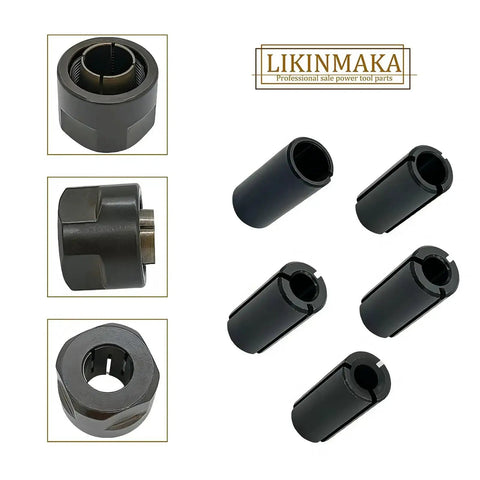 Collet Nut Cone Set For Router, Heavy Duty Half Inch Nut With Mixed Collets 6.0mm, 6.35mm One Quarter Inch, 8.0mm, 9.52mm, Six Pack